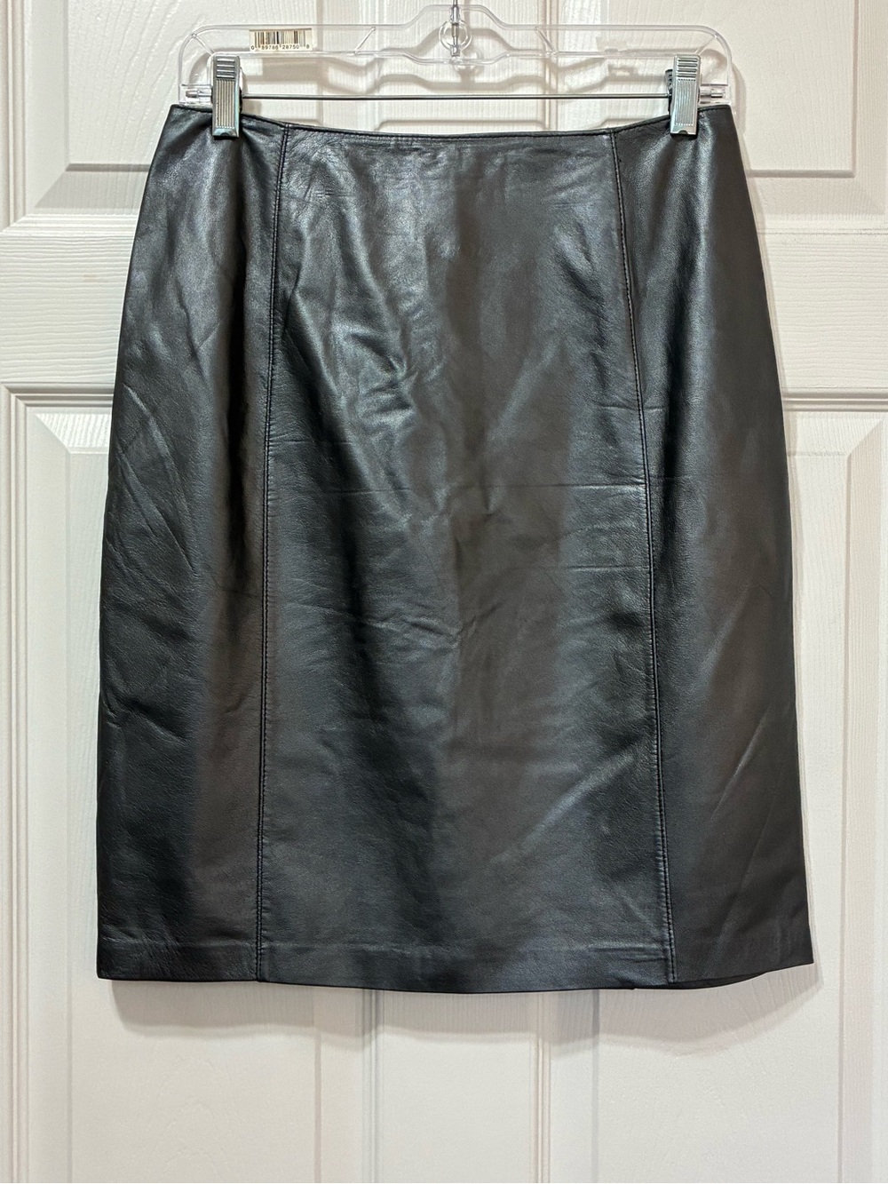 Kay Unger Leather Skirt Women’s 8 Dark Gunmetal Gray Black Back Zip Lined Event